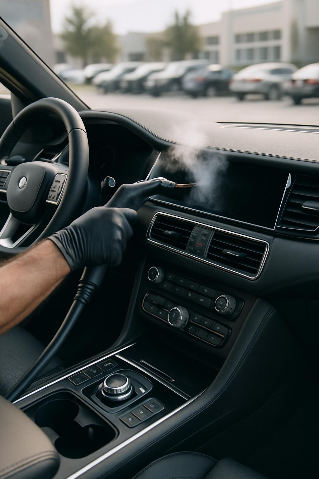 Car Interior Cleaning Servicing Air Vent with Steamer